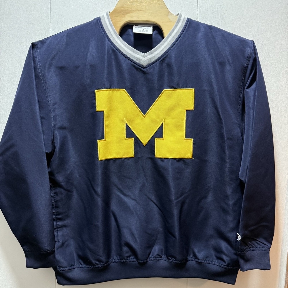 Michigan Wolverines Champion Windbreaker‎ Jacket Mens Size Large Blue Pullover